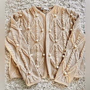 Zara Women's Tan Cardigan with Pearl Details